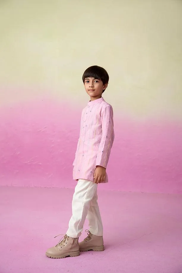 Little Athlete- Orchid Pink Hand Embroidered Kurta & Pants Set for Boys