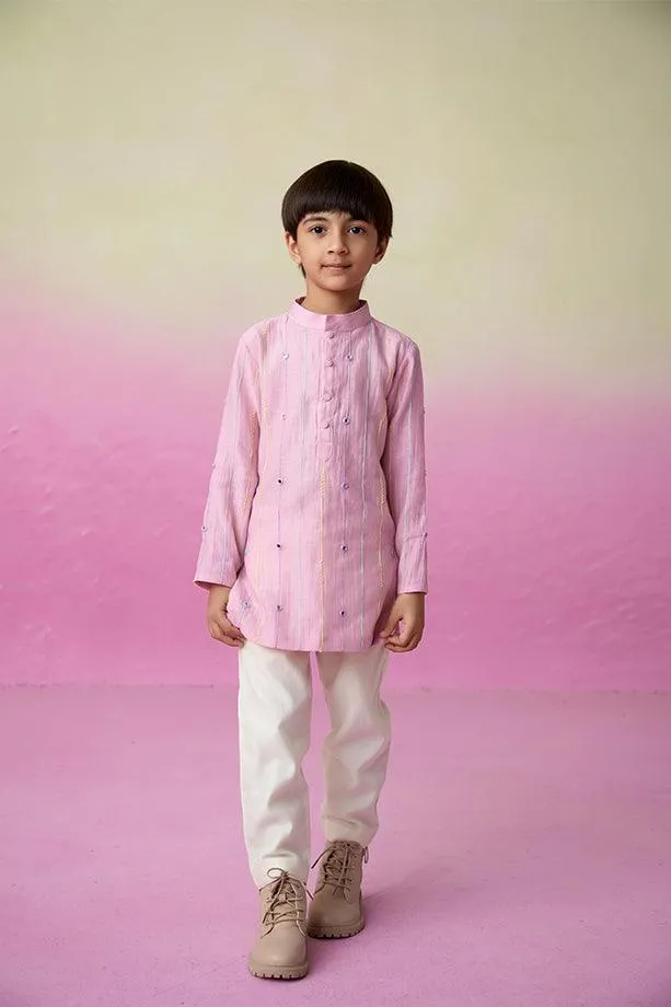 Little Athlete- Orchid Pink Hand Embroidered Kurta & Pants Set for Boys