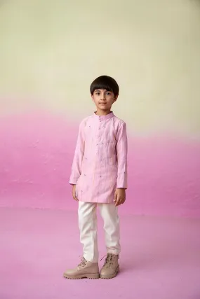 Little Athlete- Orchid Pink Hand Embroidered Kurta & Pants Set for Boys