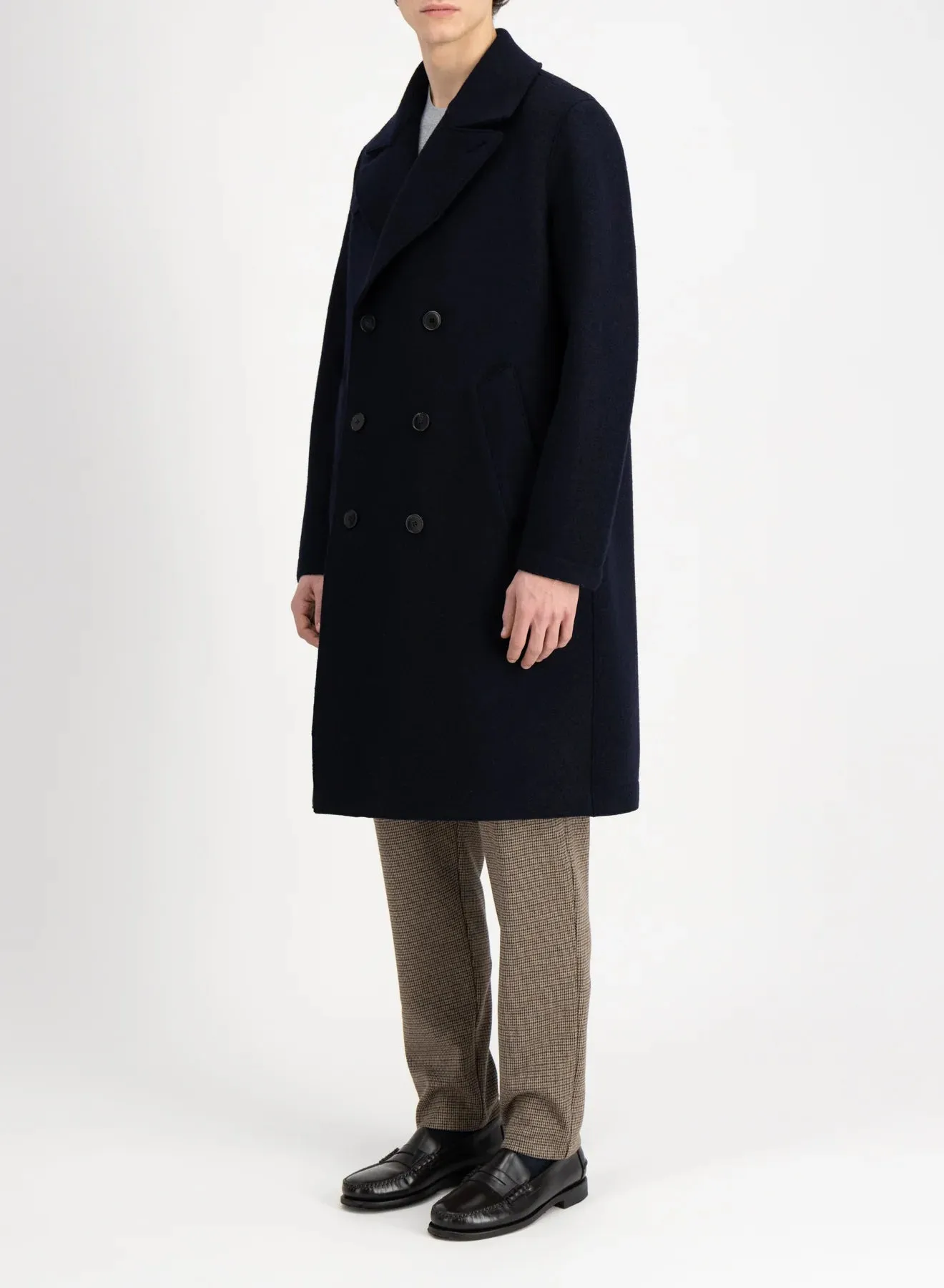 Long peacoat boiled wool- Navy Blue