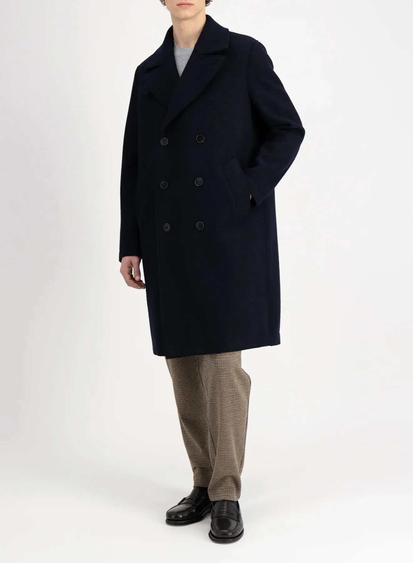 Long peacoat boiled wool- Navy Blue