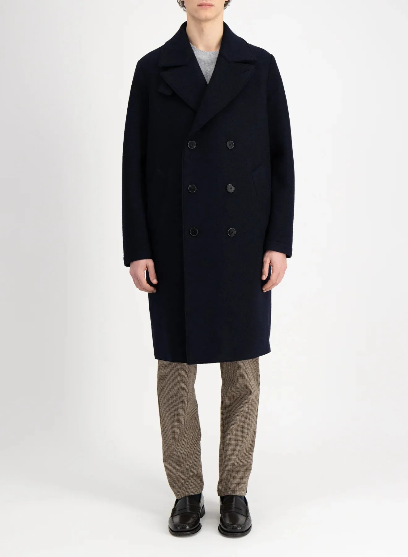 Long peacoat boiled wool- Navy Blue