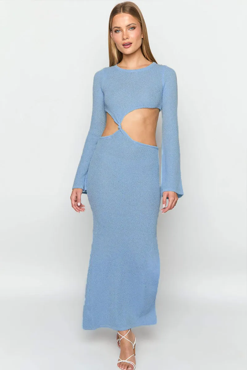 Long Sleeve Slit Hem Knit Cutout Maxi Dress