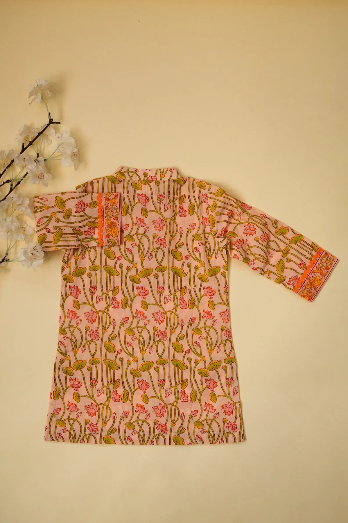 Lotus Floral Kurta - Peach