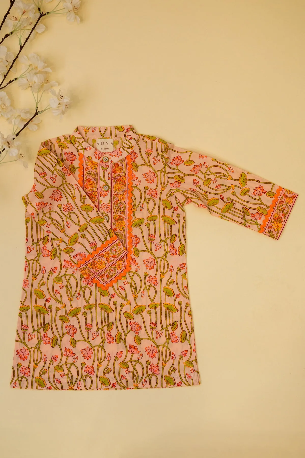 Lotus Floral Kurta - Peach