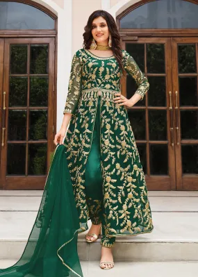 Lovely Bottle Green Designer Front Slit Anarkali Dress