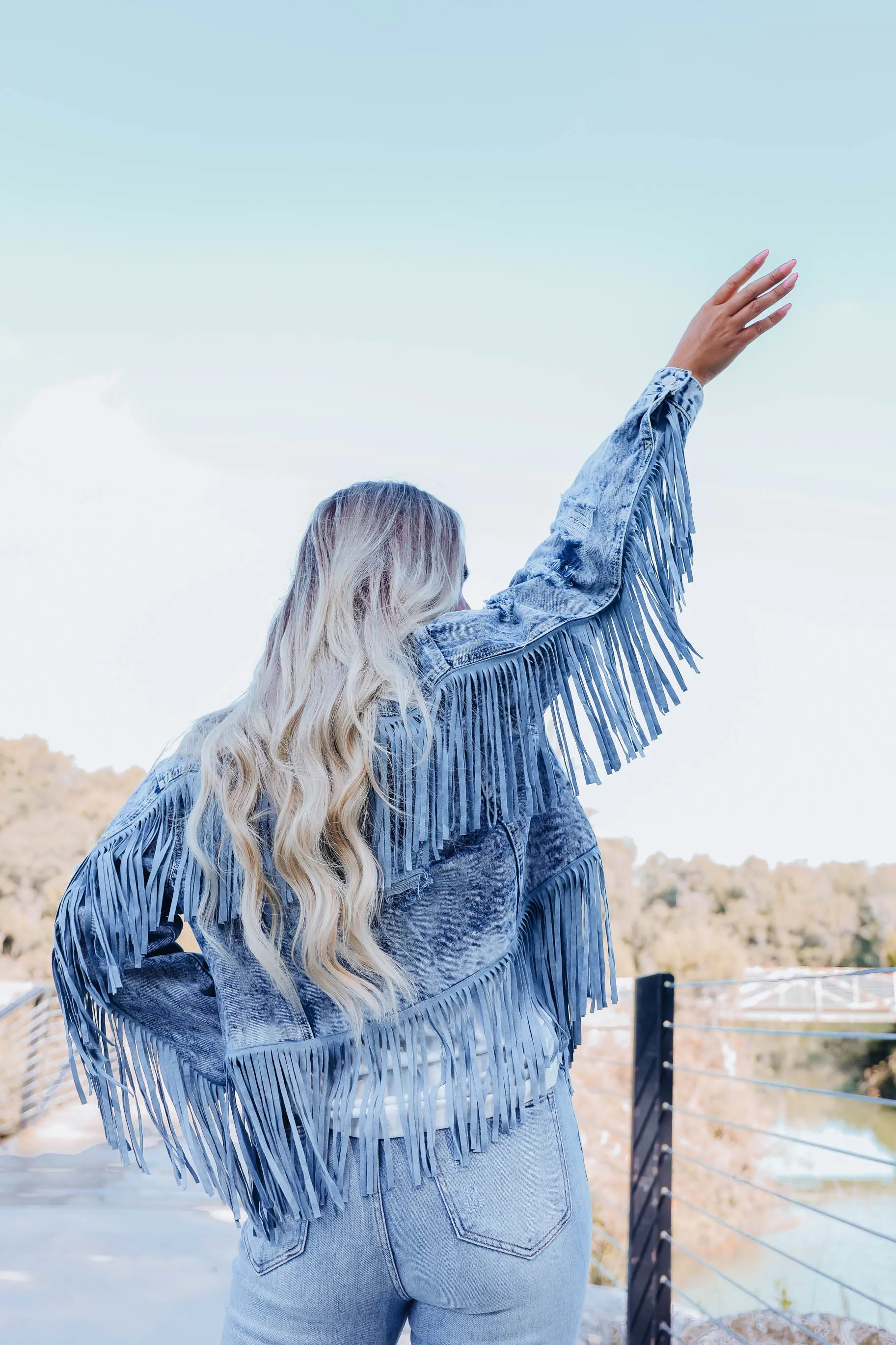 Maren Distressed Fringe Denim Jacket - Blue