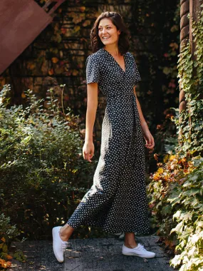 Mata Traders Wrap Maxi Dress Black Dots