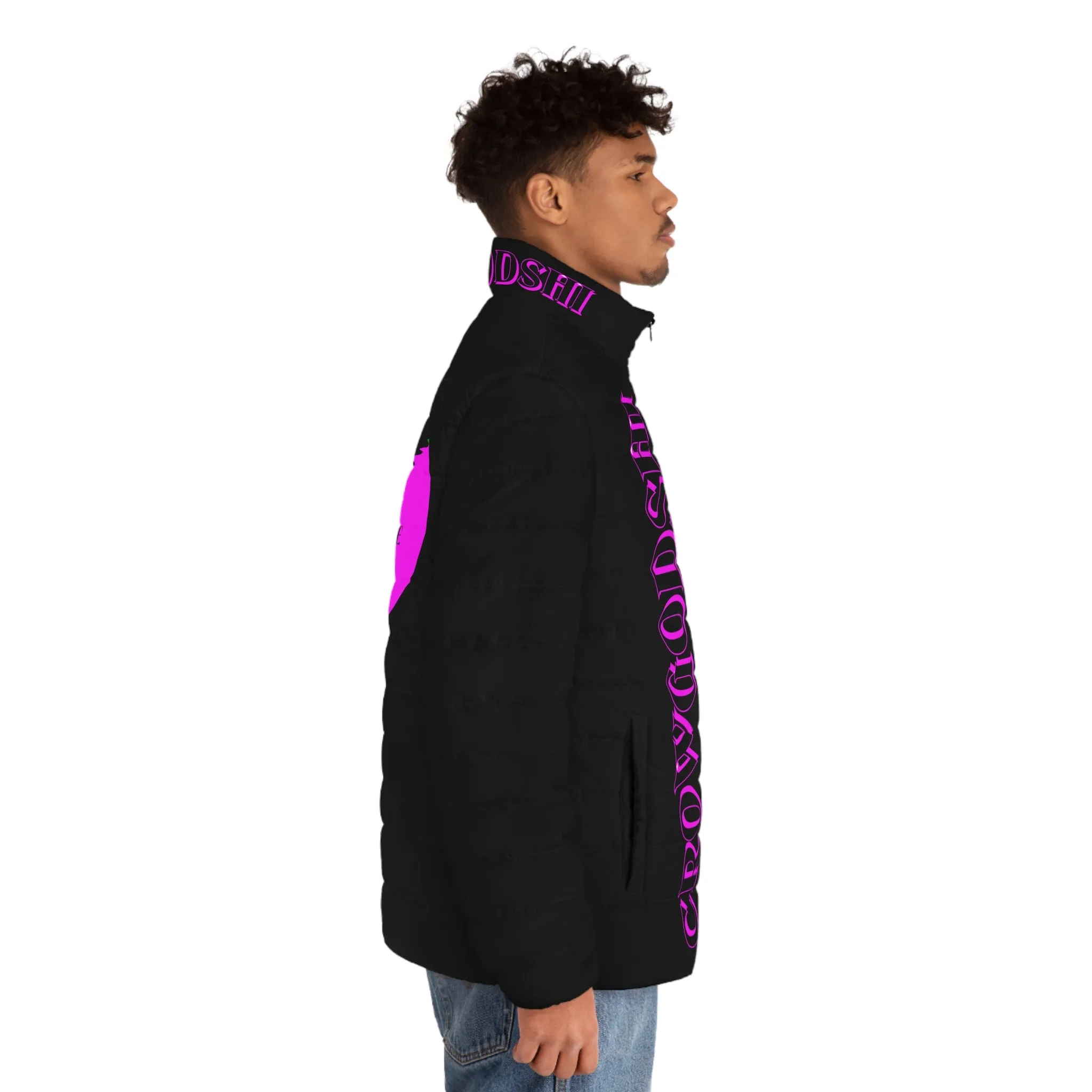 Men's 3rd GEN Puffer Jacket, BLACK W/ PINK LOGO