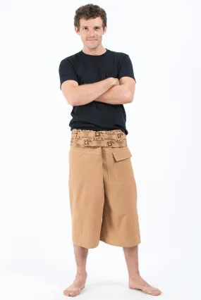 Men's Cropped Fisherman Pants with Pattern Waist Band in Beige