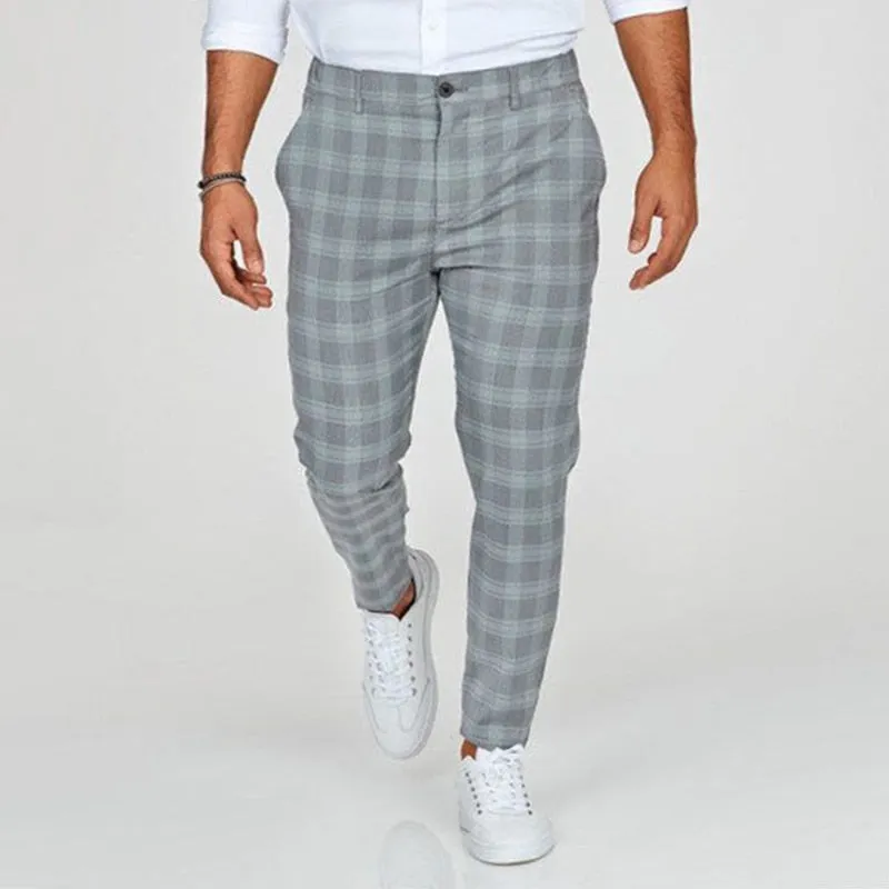 Men's Plaid Slim Fit Flat Front Pants