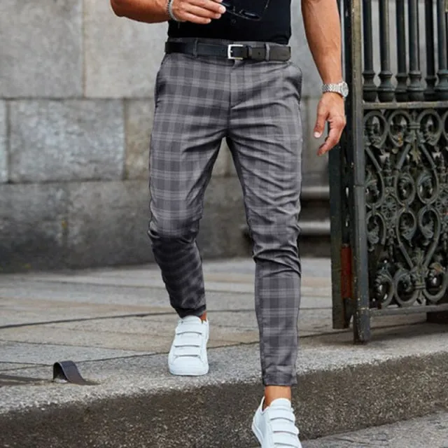 Men's Plaid Slim Fit Flat Front Pants