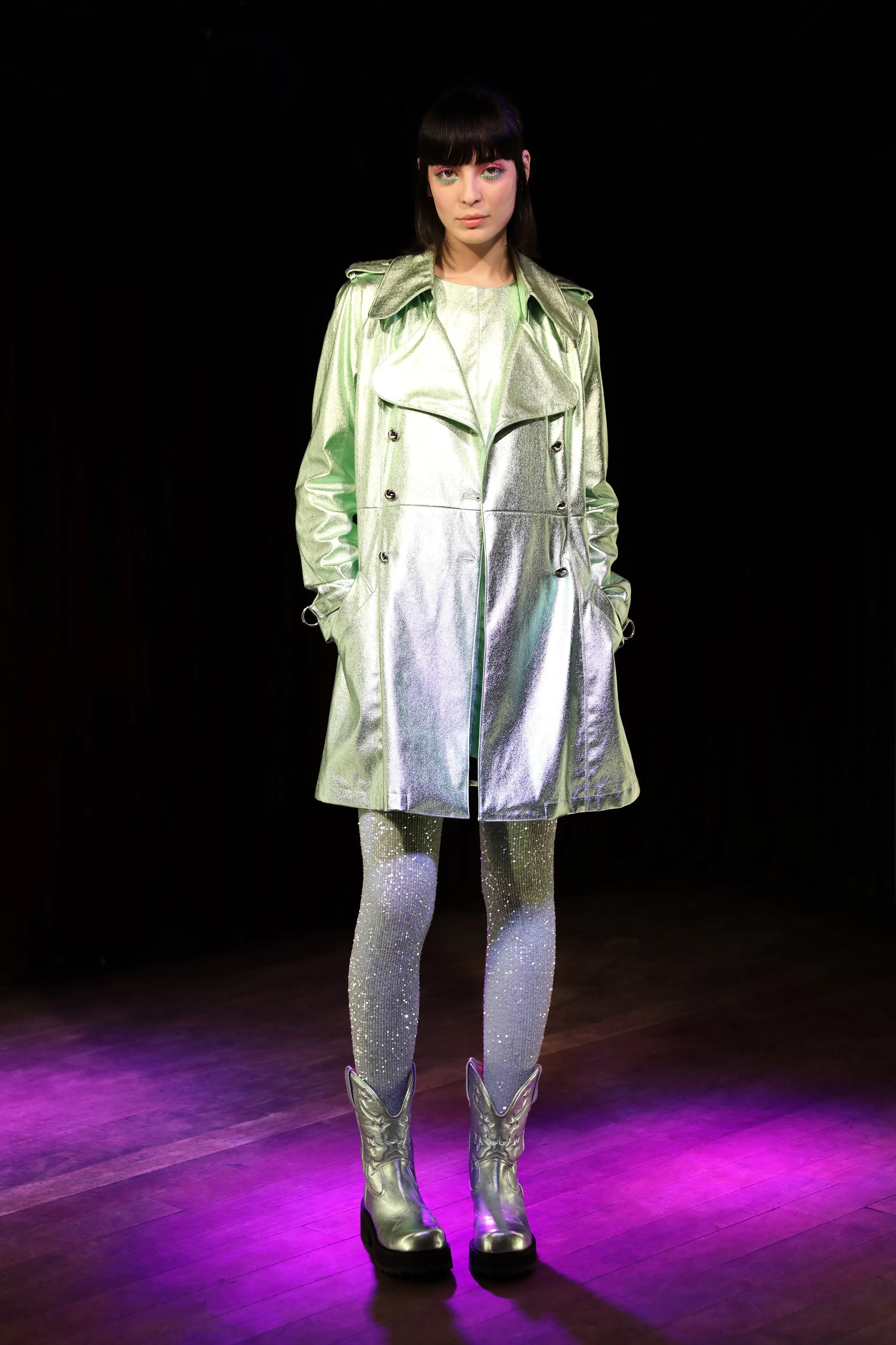 Metallic Leather Trench Coat