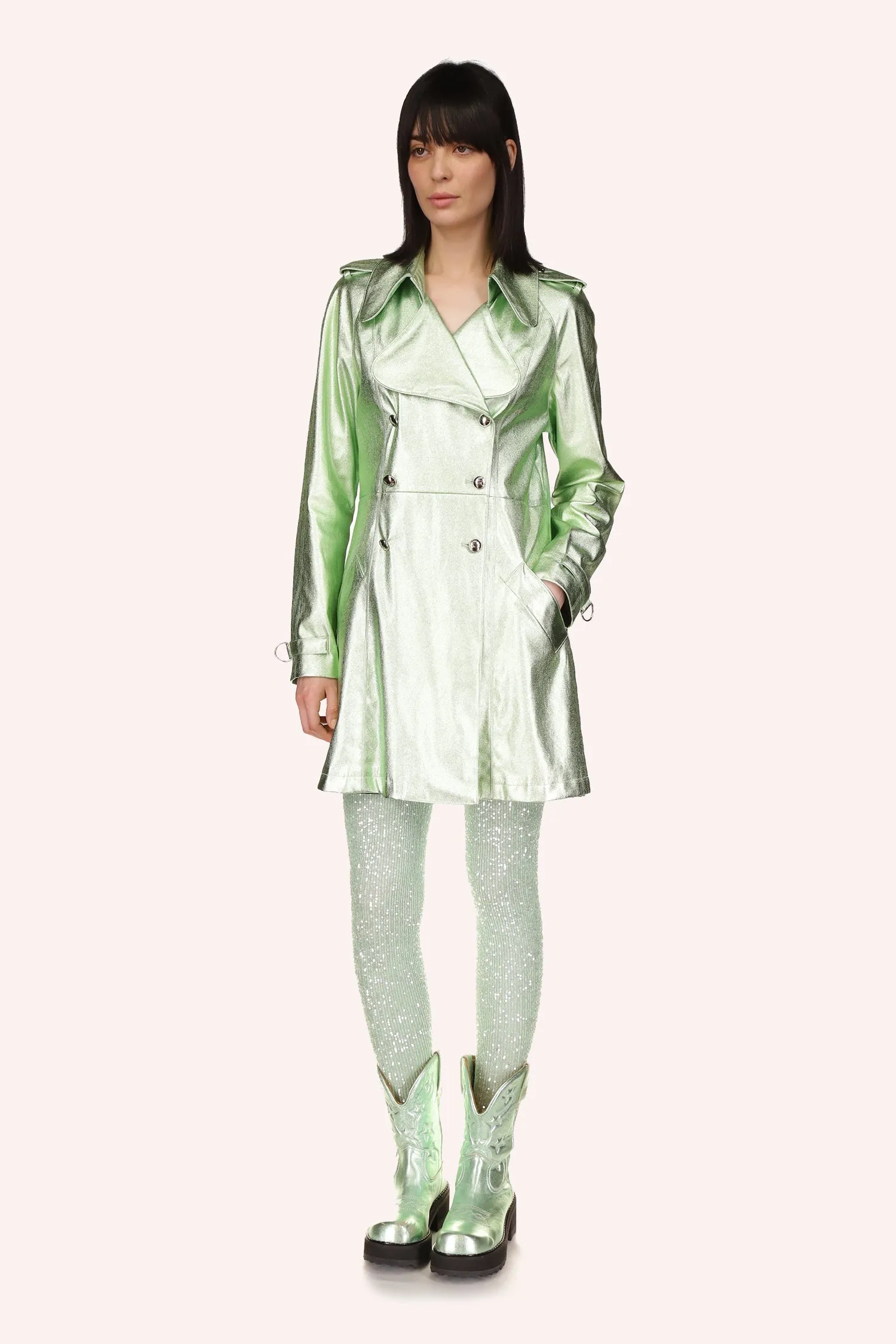 Metallic Leather Trench Coat