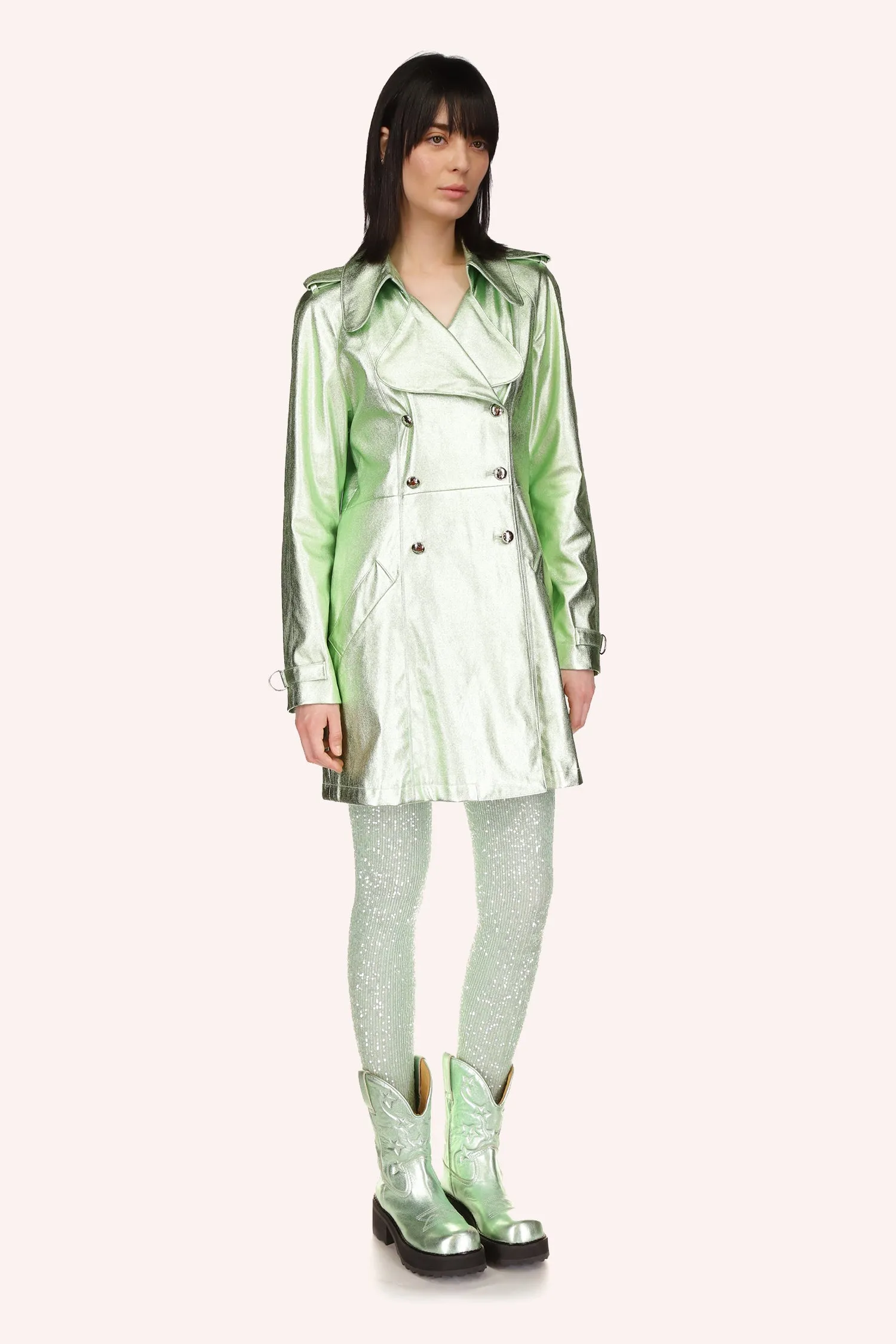 Metallic Leather Trench Coat