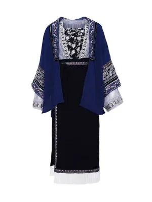 Miao Ethnic Minority Blue Embroidery Morden Hanfu Skirt Set