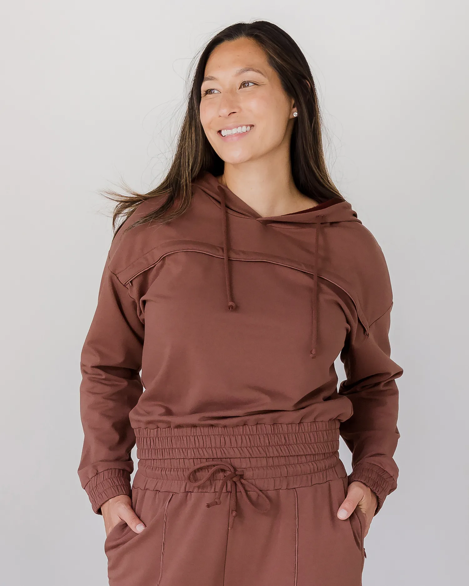 Mila Cropped Nursing Hoodie | Redwood