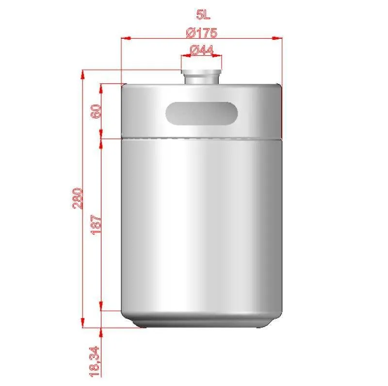 Mini Keg - 5L (approx 170oz) (175mm x 280mm)