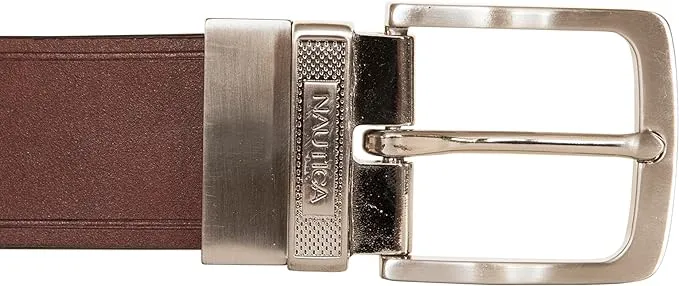 Nautica Men's Engraved Keeper Reversible Leather Casual and Dress Belts with Metal Buckle