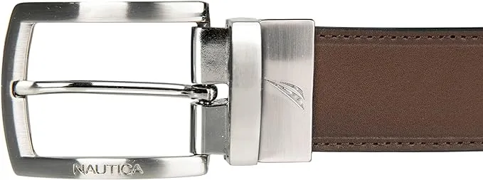 Nautica Men's Nickle Logo Reversible Leather Casual and Dress Belts with Metal Buckle 