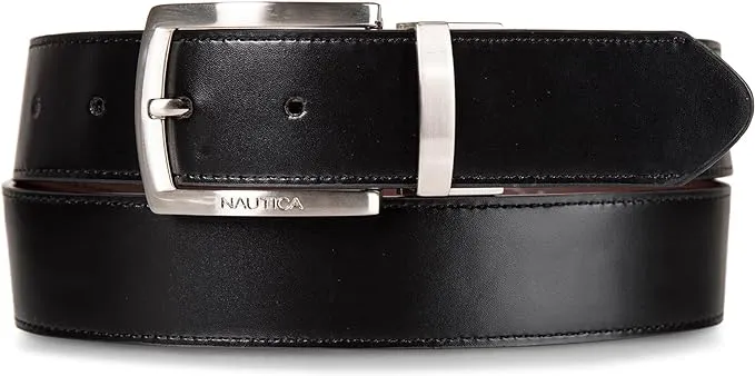 Nautica Men's Nickle Logo Reversible Leather Casual and Dress Belts with Metal Buckle 