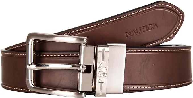 Nautica Men's Reversible Leather Casual and Dress Belts with Metal Buckle