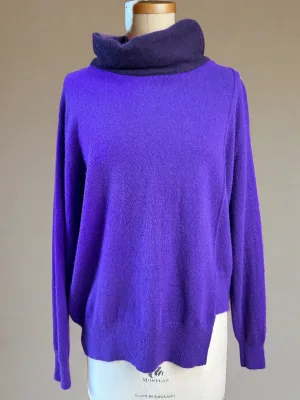 Nimpy Clothing upcycled 100% cashmere rich purple boxy jumper with snood collar large