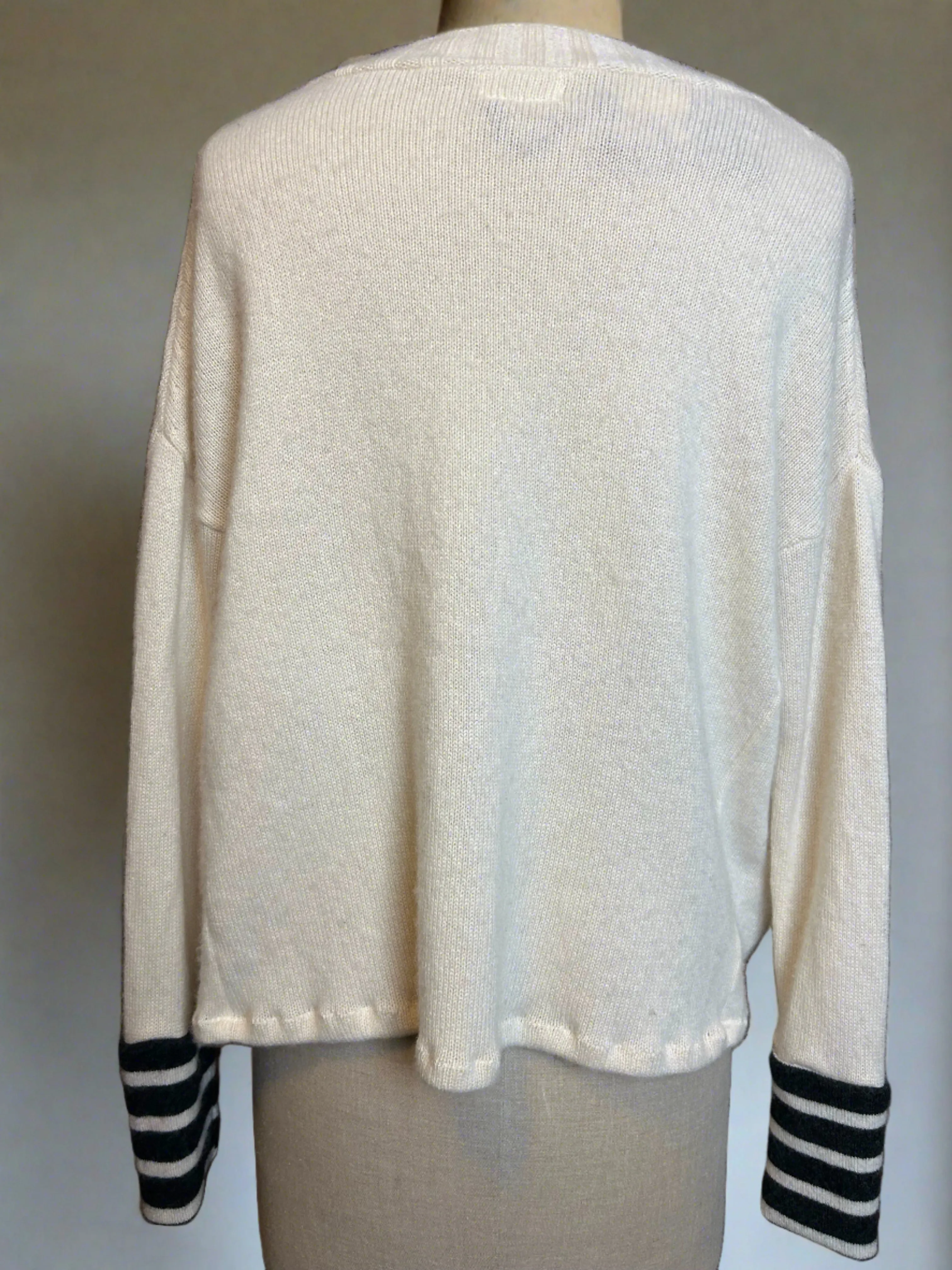 Nimpy Clothing upcycled 100% cashmere white with striped boxy jumper medium/large