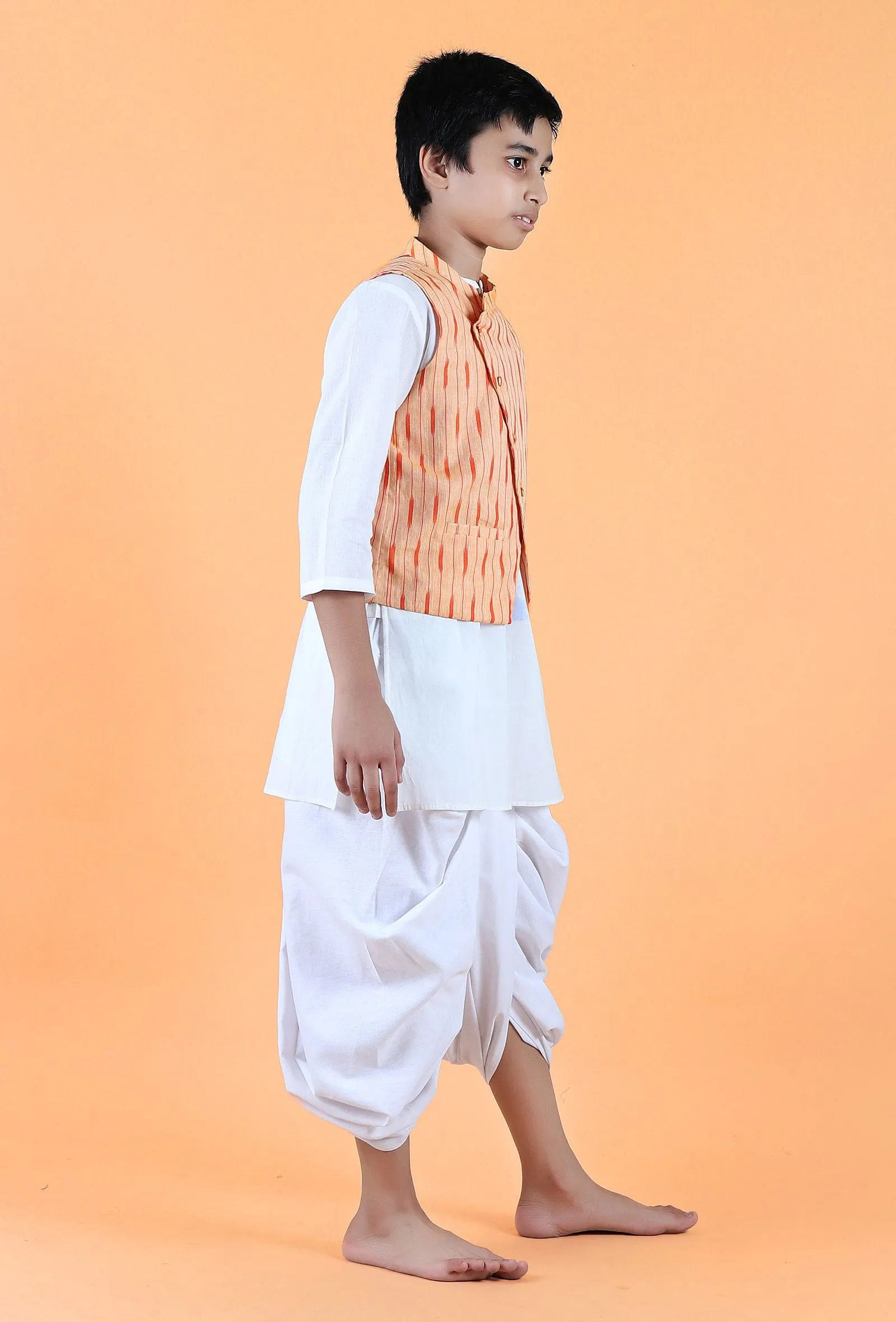 Orange Ikat Cotton Nehru Jacket