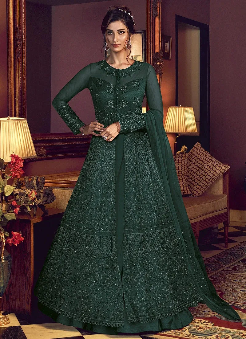 Perfect Green Slit Cut Embroidered Designer Anarkali Suit