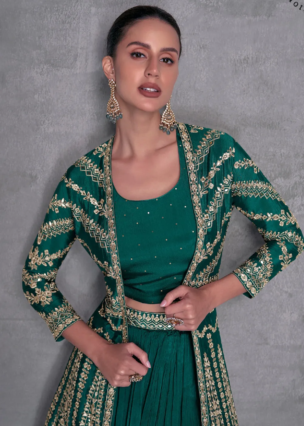 Pine Green Embroidered Jacket Style Indo Western Dress