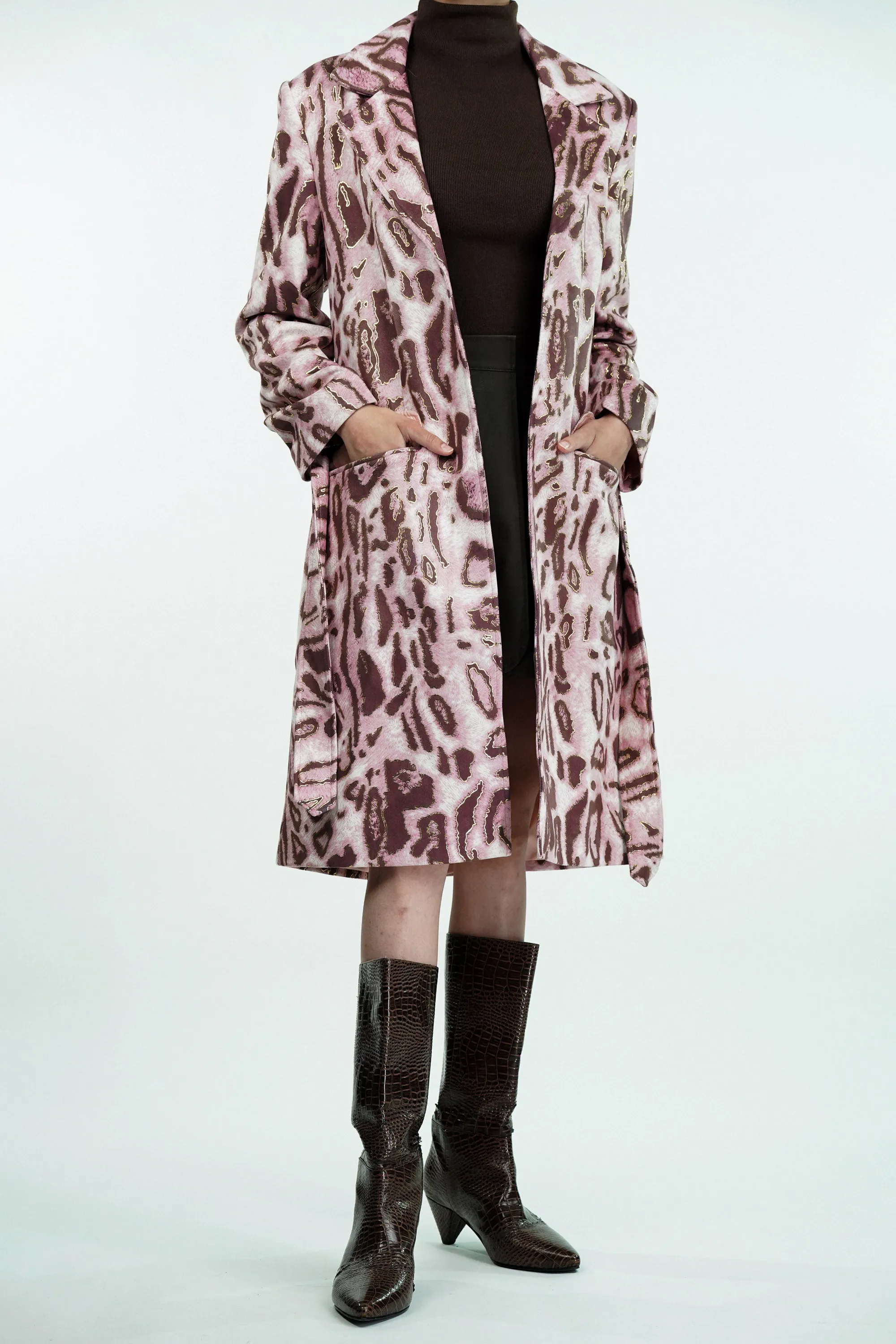 Pink Leopard Suede Trench Coat