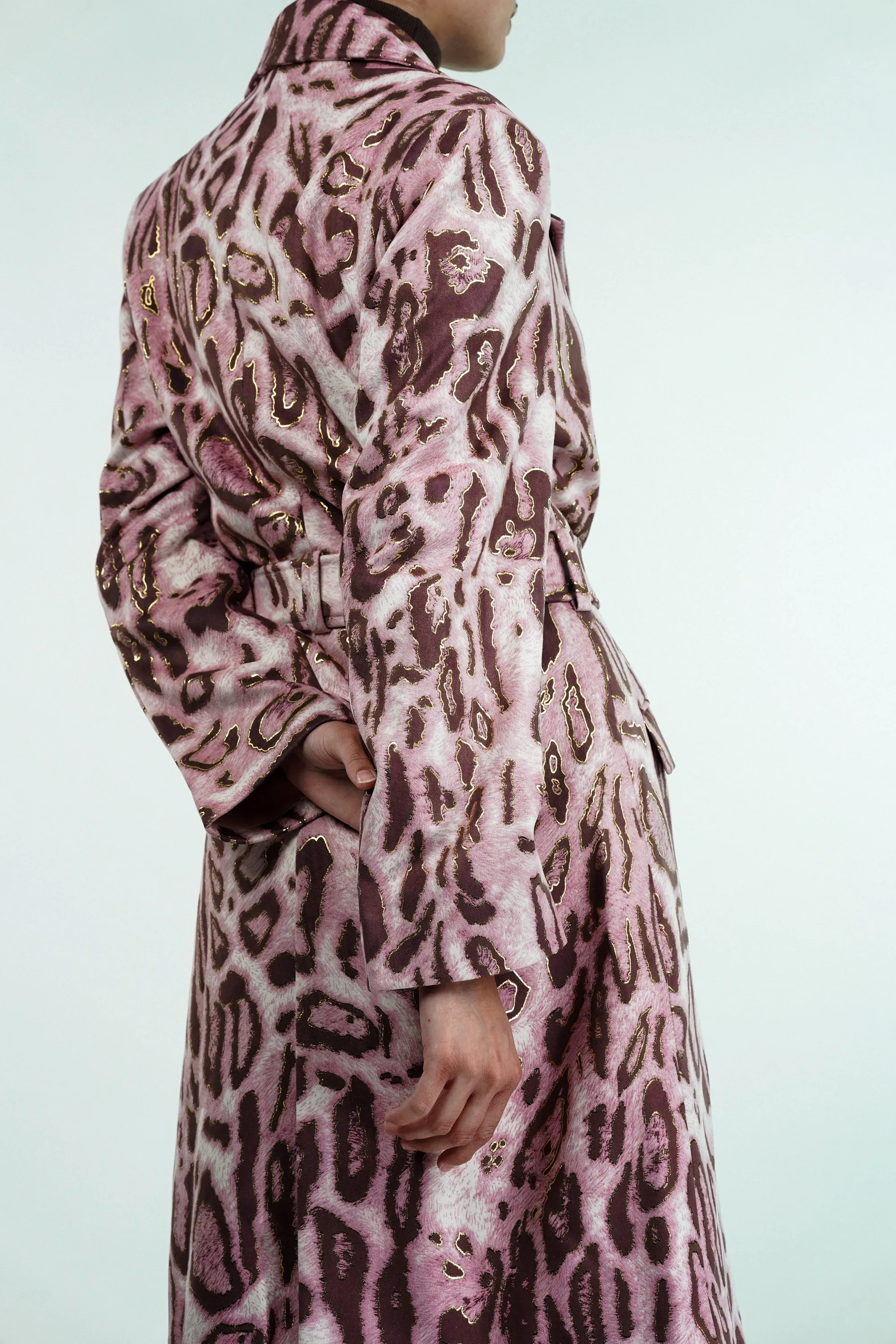 Pink Leopard Suede Trench Coat