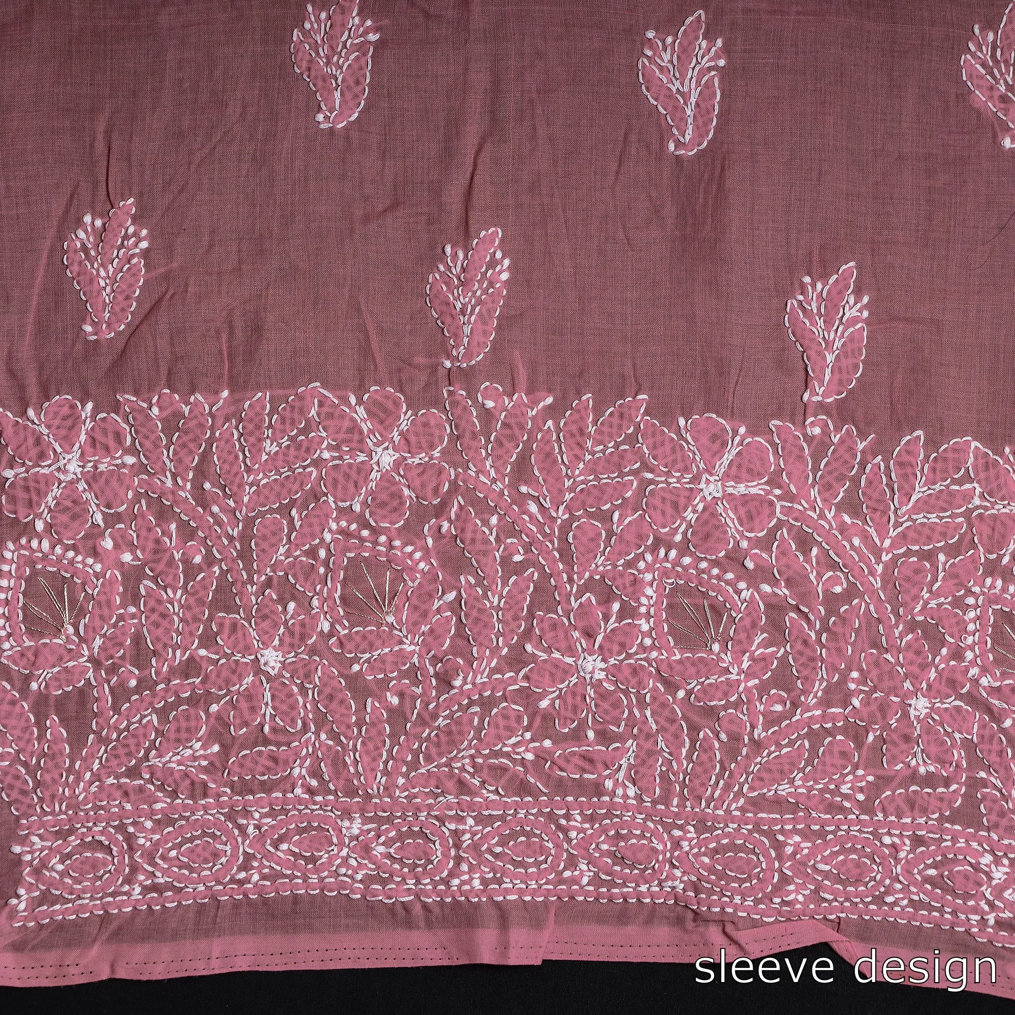 Pink - Lucknow Chikankari with Parsi Style Embroidered Cotton Kurta Material - 2.9 Meter