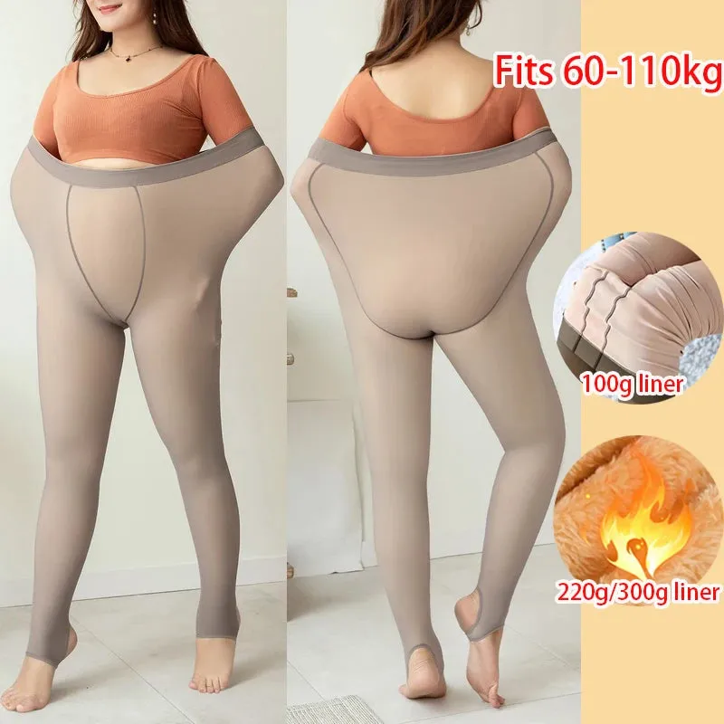 Plus Size Women's Winter Tights Thermo Pantyhose Insulated Tights Fleece Lined Sock Pants Thermal Stockings Woman Warm Legging