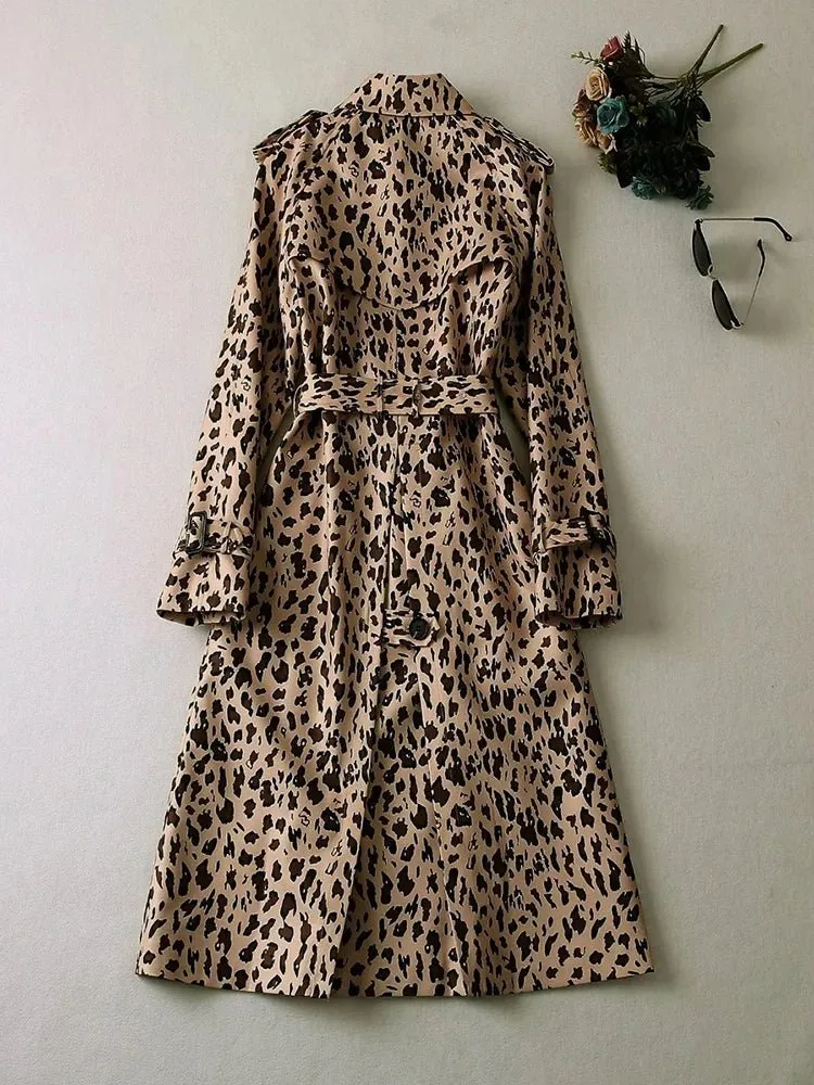 Pre Order:  Epaulettes Leopard Print Trench Coat