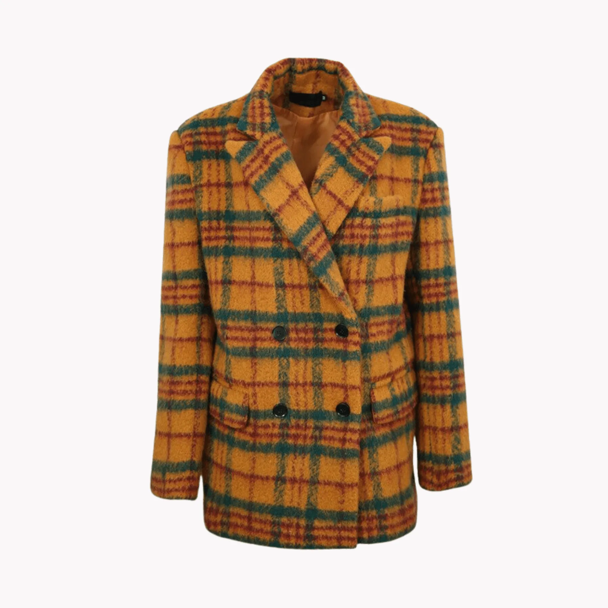 Pre Order:  Yellow and Green Plaid Woolen Coat