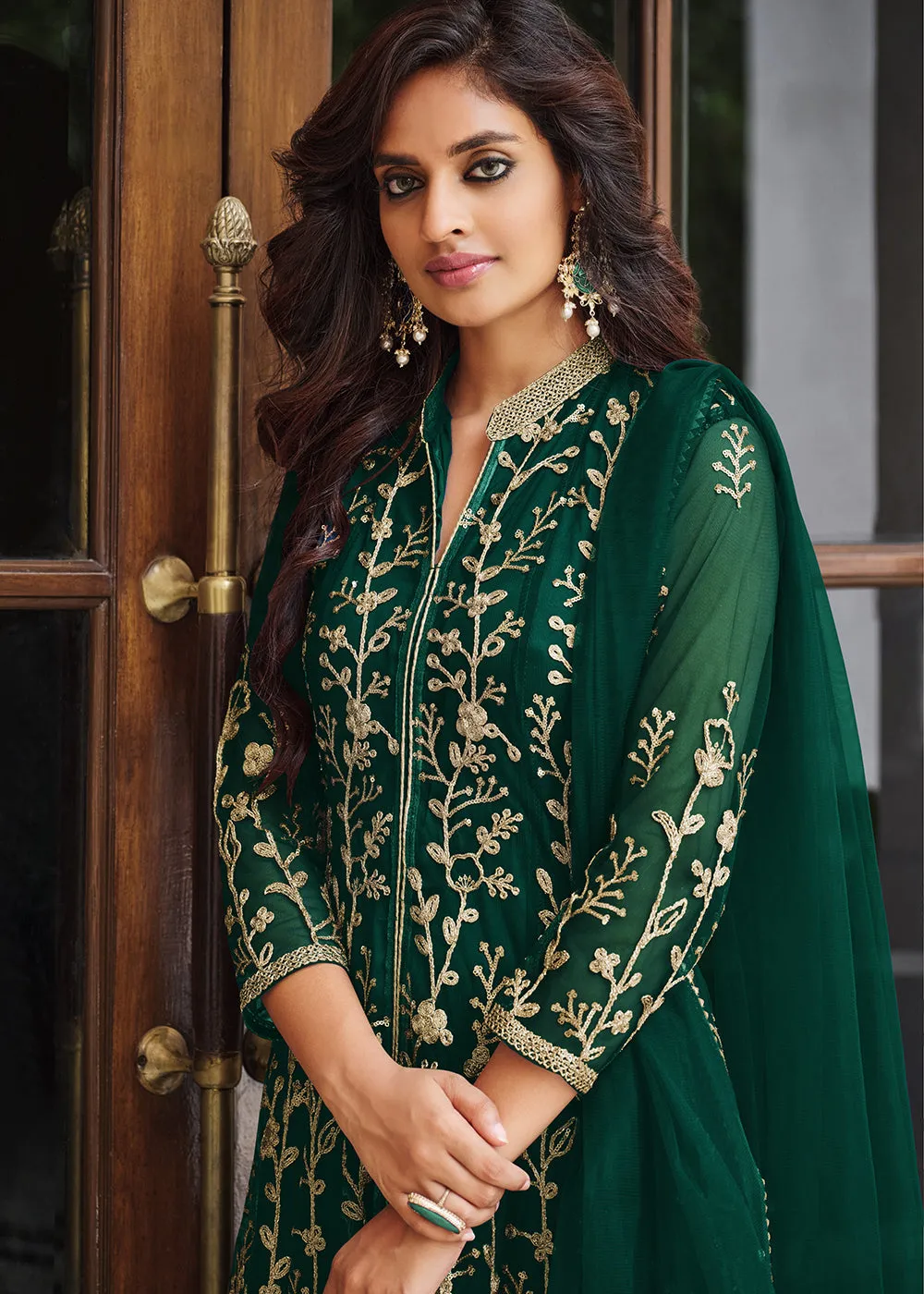 Pretty Dark Green Designer Front Slit Anarkali Dress