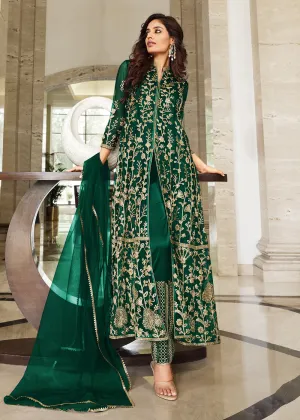 Pretty Dark Green Designer Front Slit Anarkali Dress