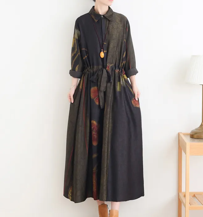 Print  Loose Fall Women Coat Long Sleeve Women Waist Trench Coat S90921