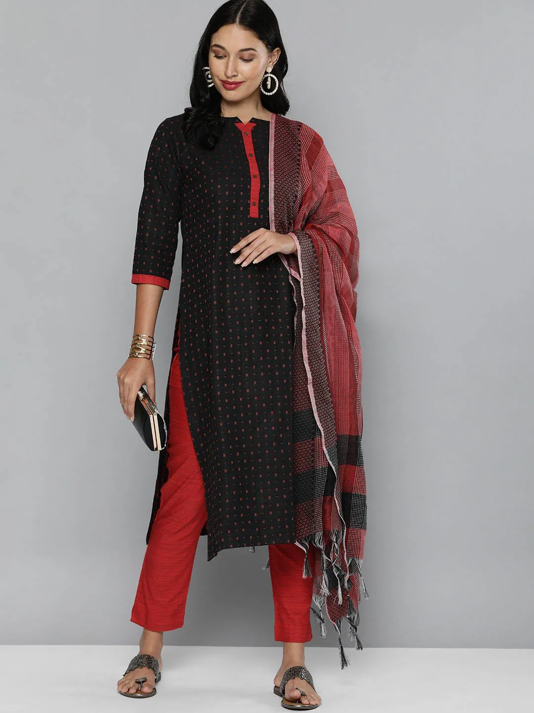 Pure Cotton Handloom Unstitched Black Ethnic Dress Material