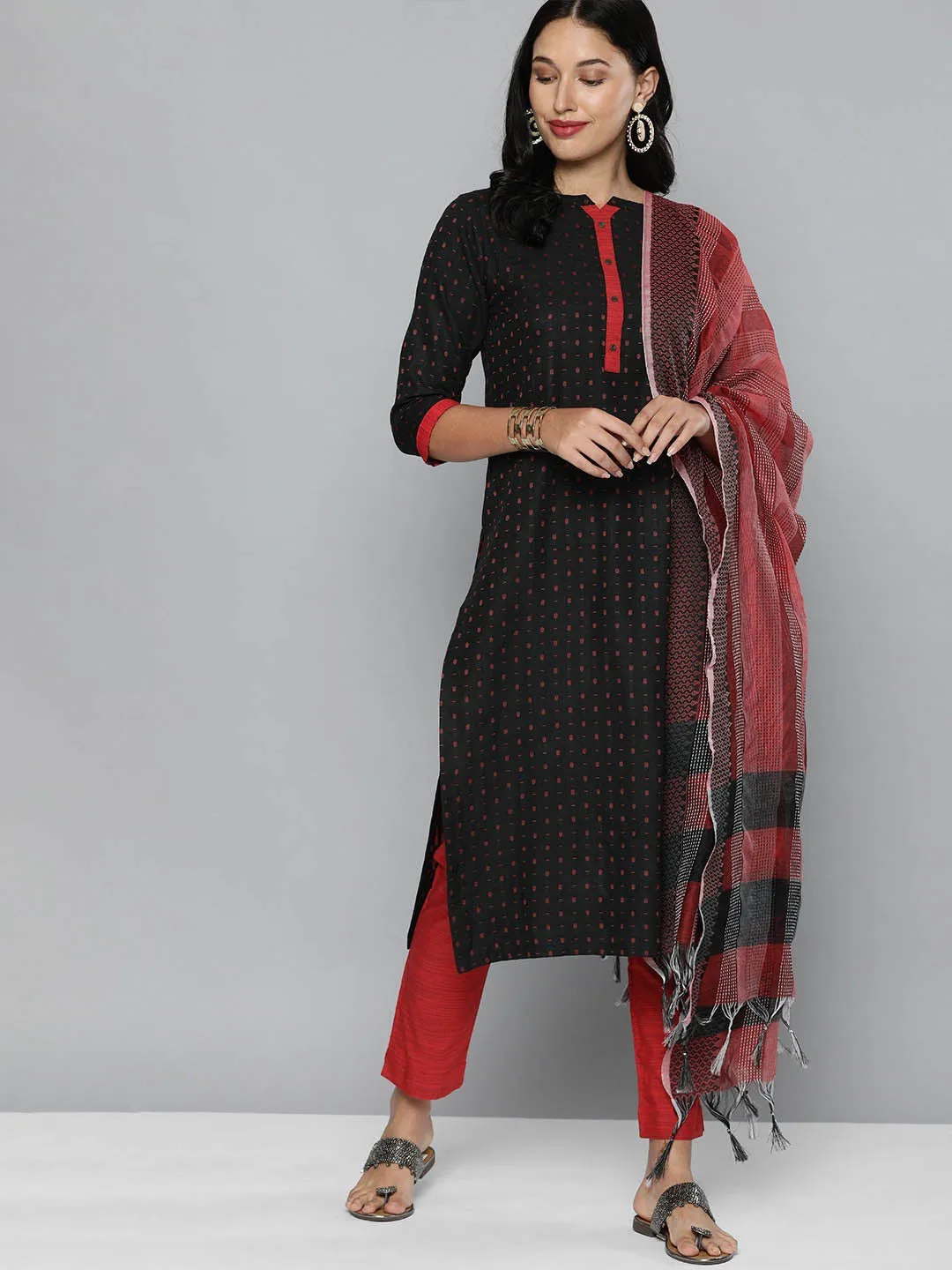 Pure Cotton Handloom Unstitched Black Ethnic Dress Material