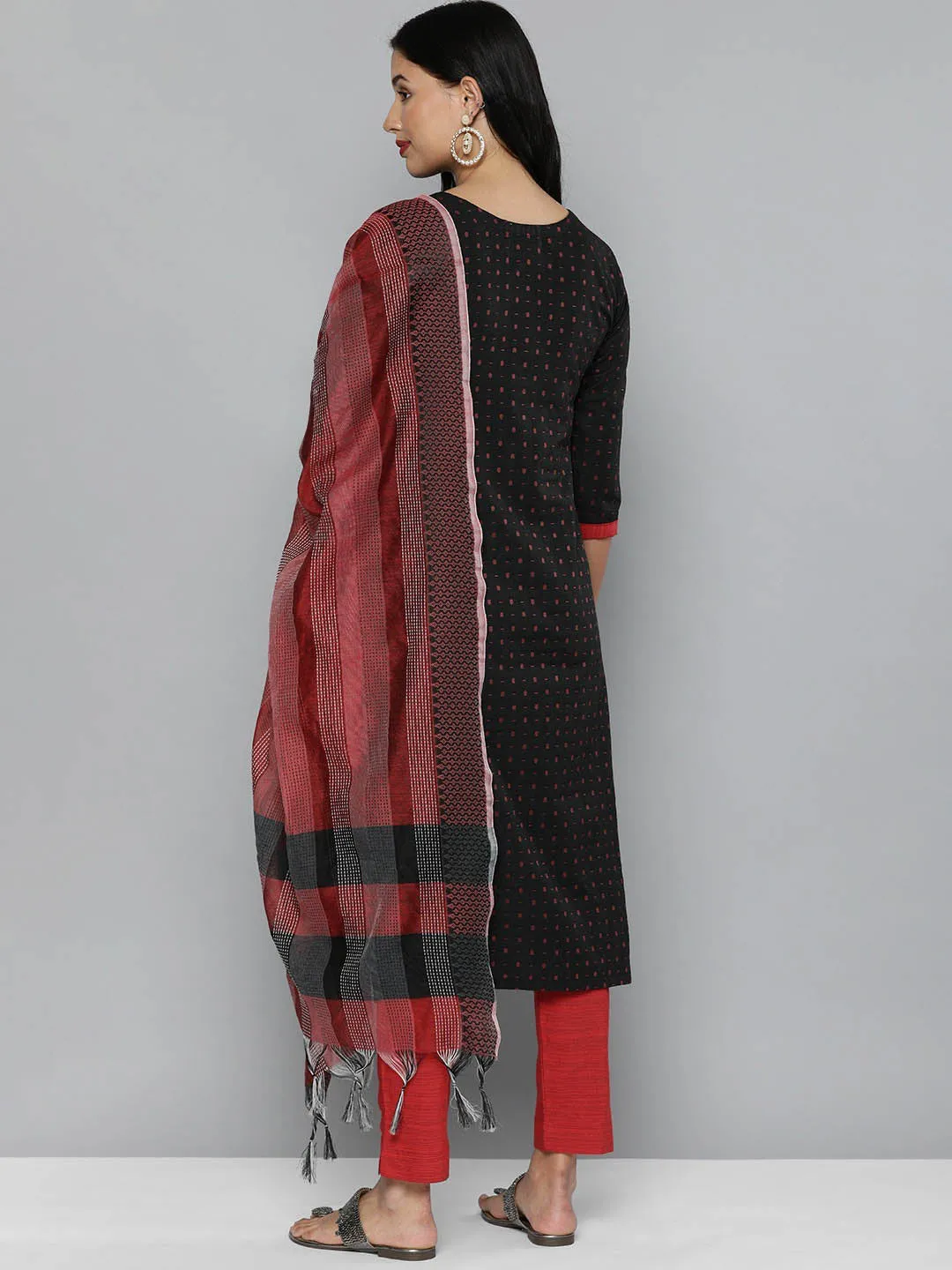 Pure Cotton Handloom Unstitched Black Ethnic Dress Material