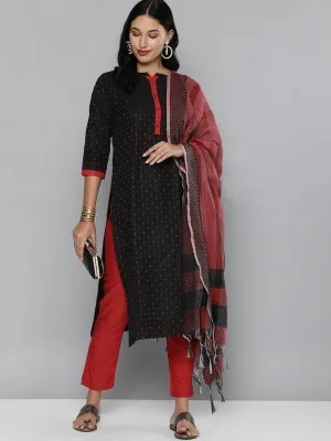 Pure Cotton Handloom Unstitched Black Ethnic Dress Material