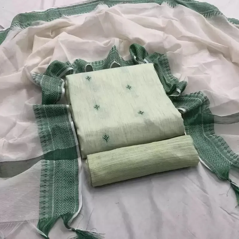 Pure Cotton Handloom Unstitched Green Ethnic Dress Material