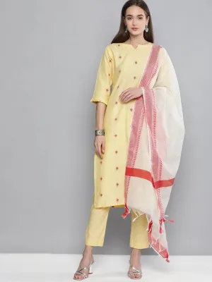 Pure Cotton Handloom Unstitched Yellow Ethnic Salwar Suit Material