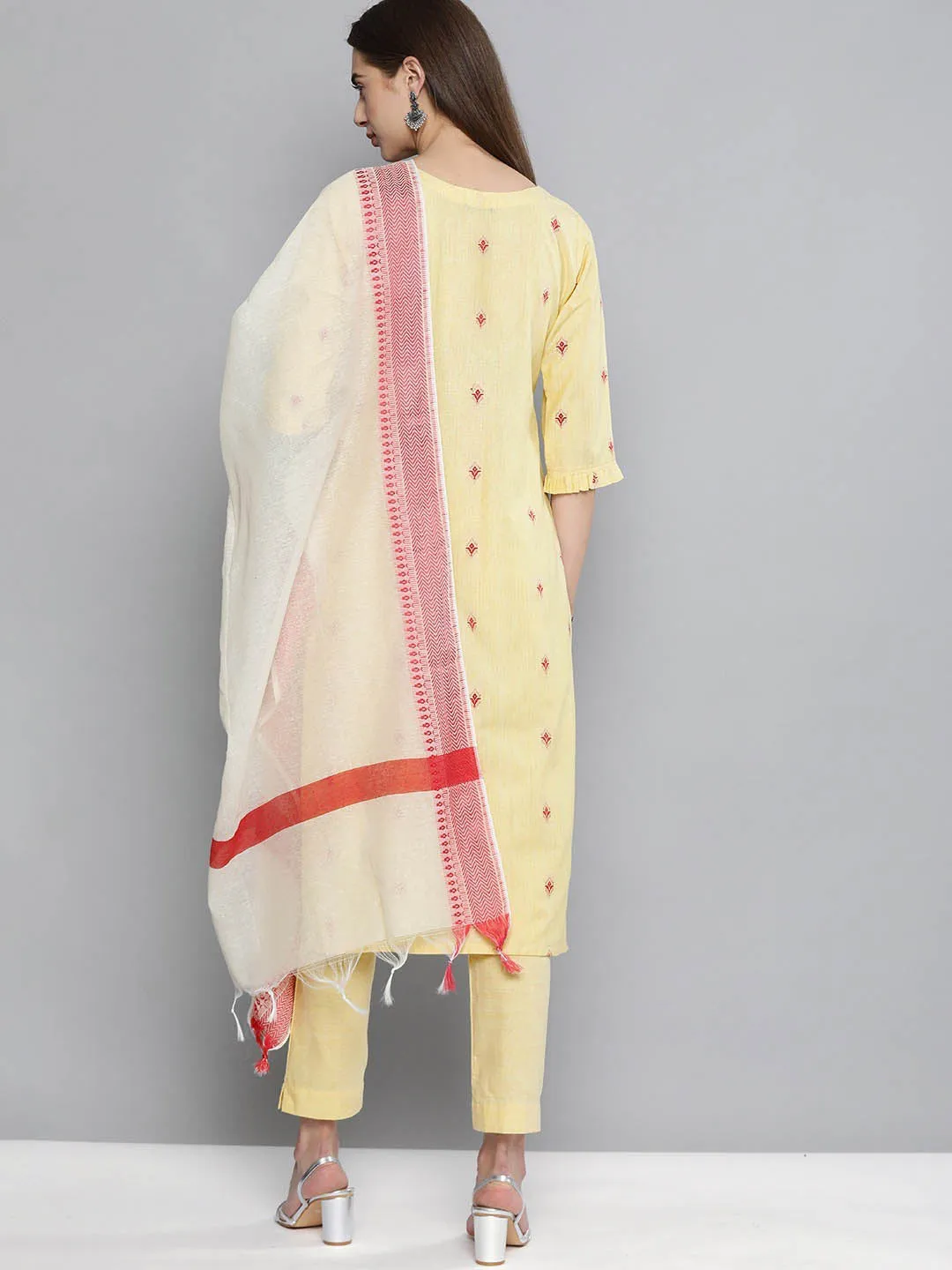 Pure Cotton Handloom Unstitched Yellow Ethnic Salwar Suit Material