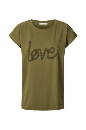 Rabens Saloner Anira Ribben Love Tee in Army