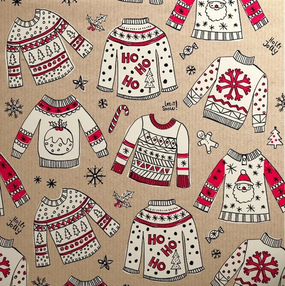 Red Christmas Jumpers FSC Wrapping Paper Sheet