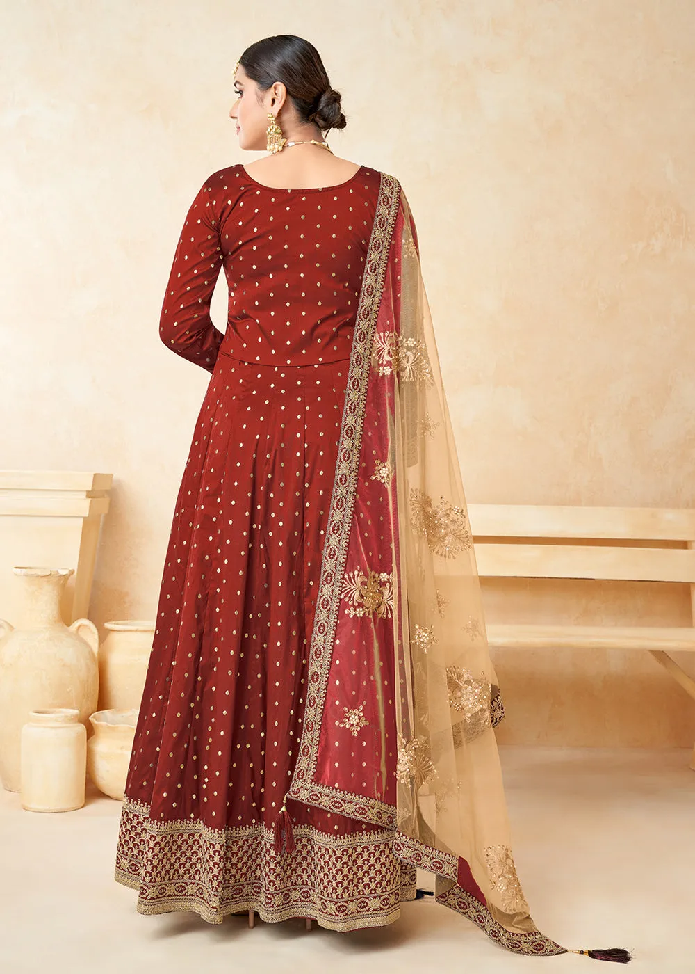 Red Silk Embroidered Indian Ethnic Wear Anarkali Dress